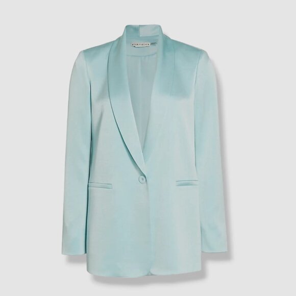 NWT Alice + Olivia Yuriko Satin Jacket in Pale Blue - Picture 3 of 7